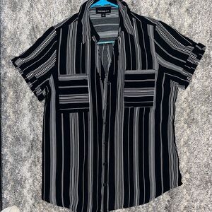 Black and White Striped Button Down Collared Shirt Women’s